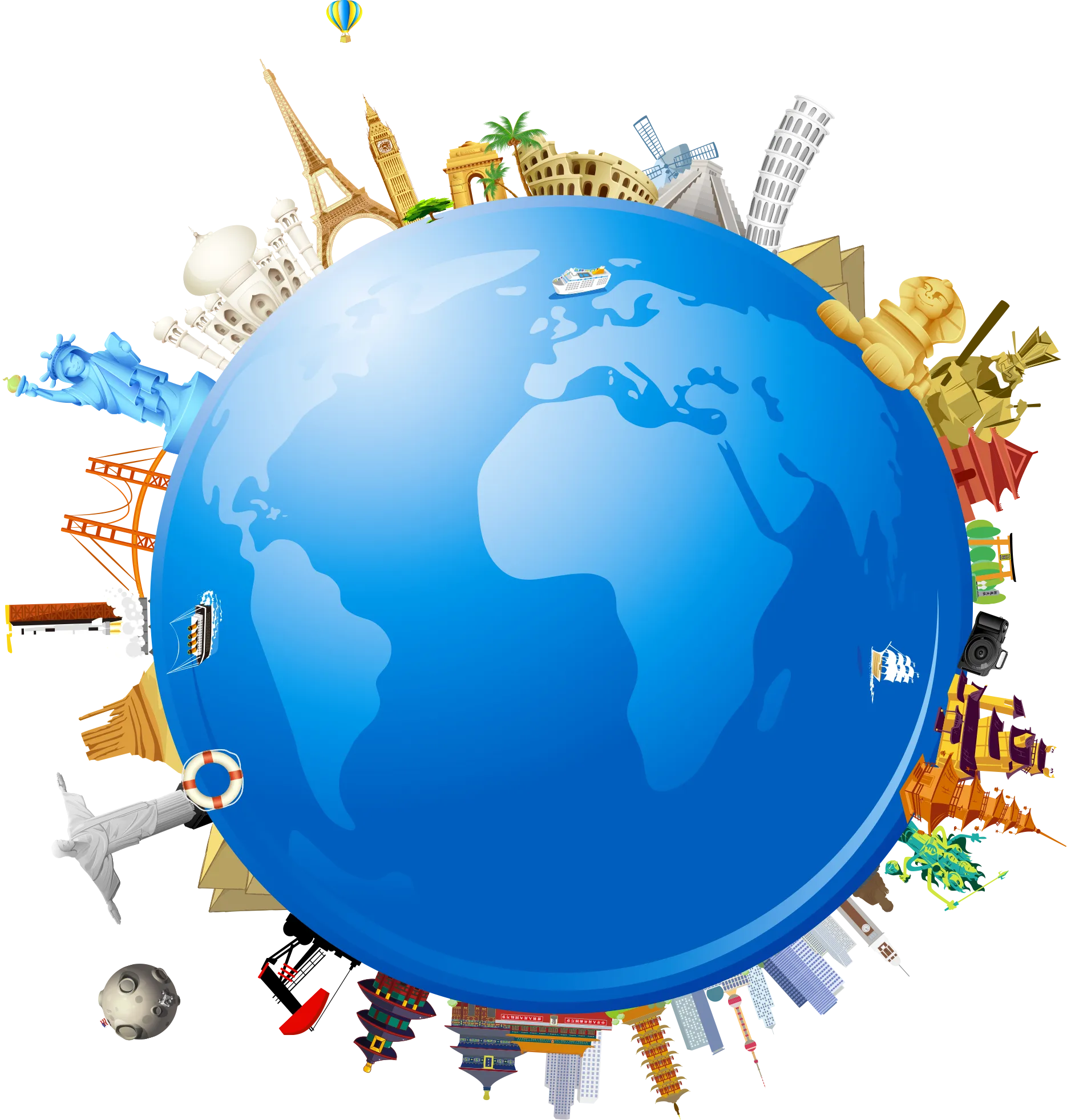 Earth China Travel Poster, Global Earth Globe Travel World Architecture, blue earth illustration, building, globe, world Travel png